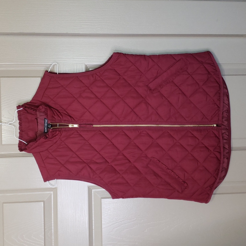 J. Crew Mercantile burgundy gold zipper detail vest size small